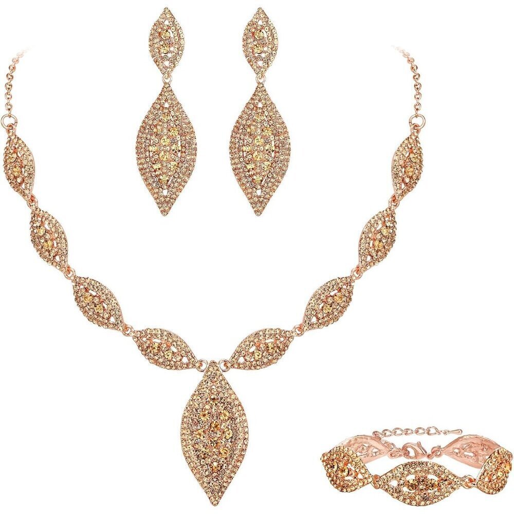 Wedding Jewelry Set Rhinestone Crystal Bridal Necklace Earrings Gift